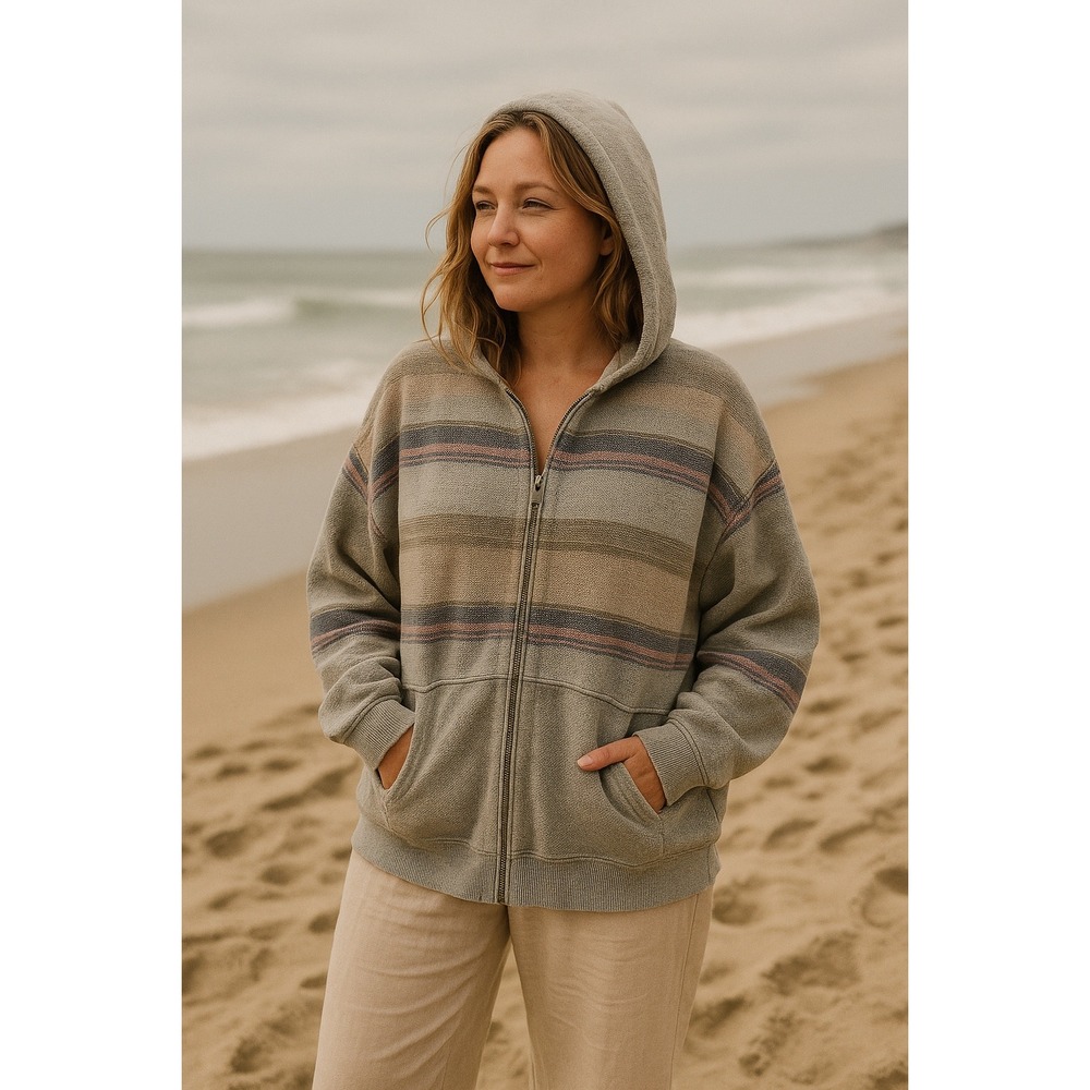 Free People Uptown Striped Oversize Zip Hoodie Womens  L Boho Beachy Cozycore